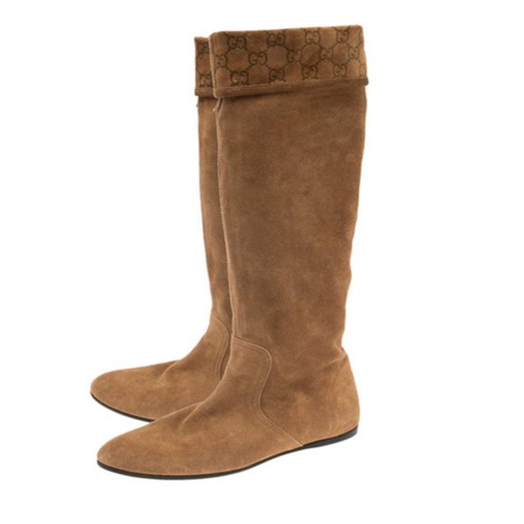 Gucci Shoes - Gucci suede monogram boots in Camel. Size 7.5